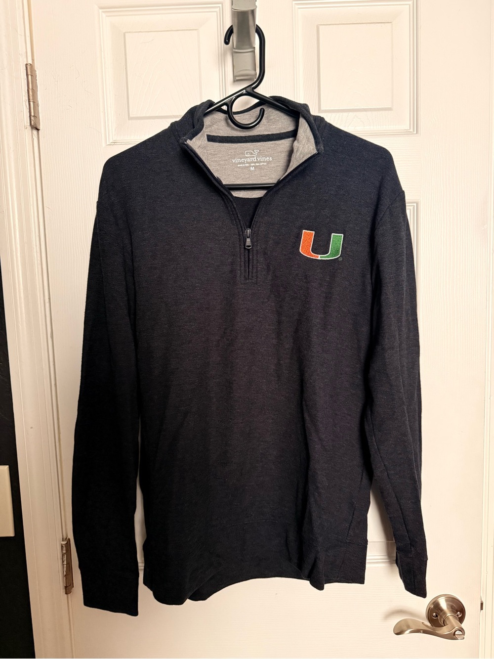 Vineyard Vines Black Quarter-Zip Pullover with Orange & Green Miami U Patch